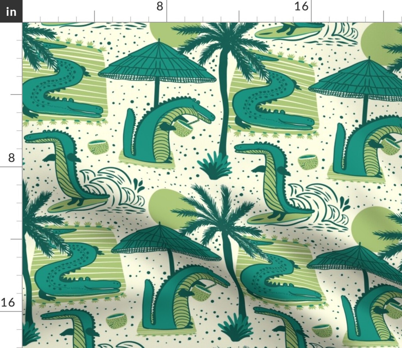 Whimsical Alligator Beach Vacation Reptile Florida California Custom Printed Fabric by Spoonflower Various Fabrics by the Yard or Fat Quarter